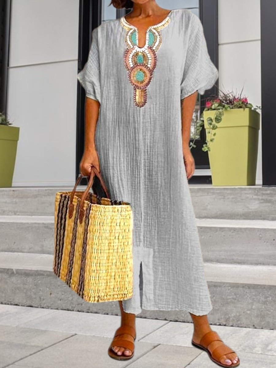 Florence - Robe Caftan Boho Brodée Femme