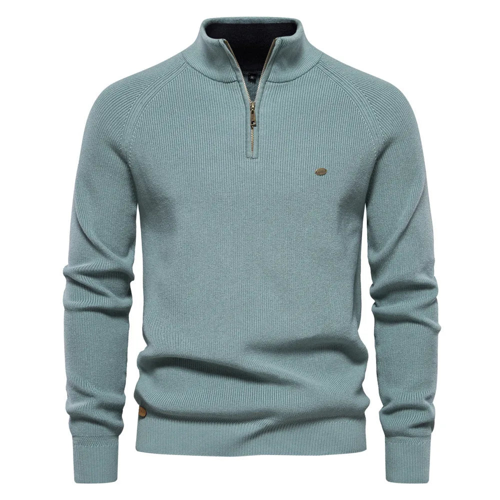 Christophe - Pull Élégant Col Montant Demi-Zippé