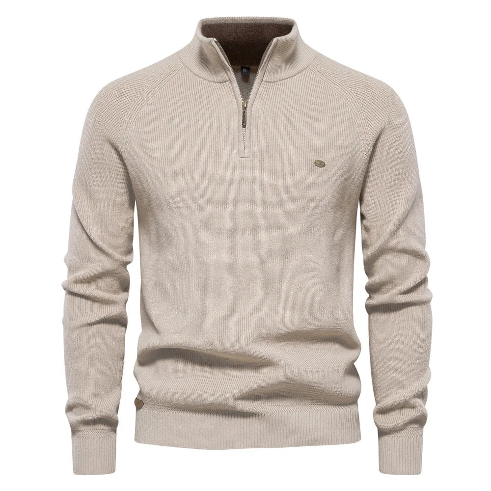 Christophe - Pull Élégant Col Montant Demi-Zippé