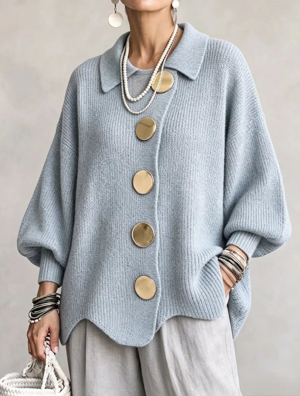 Caroline - Cardigan Élégant Oversize Boutons Dorés
