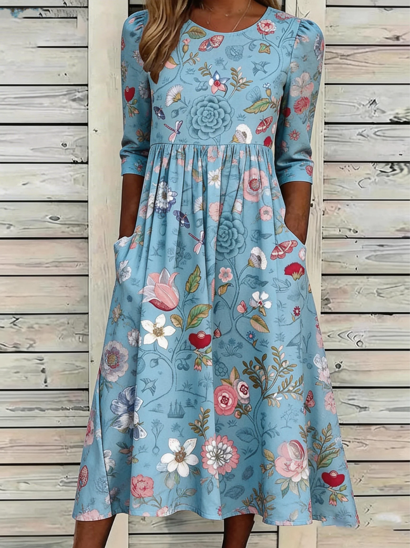 Miranda - Jolie Robe Midi Fleurie Confortable