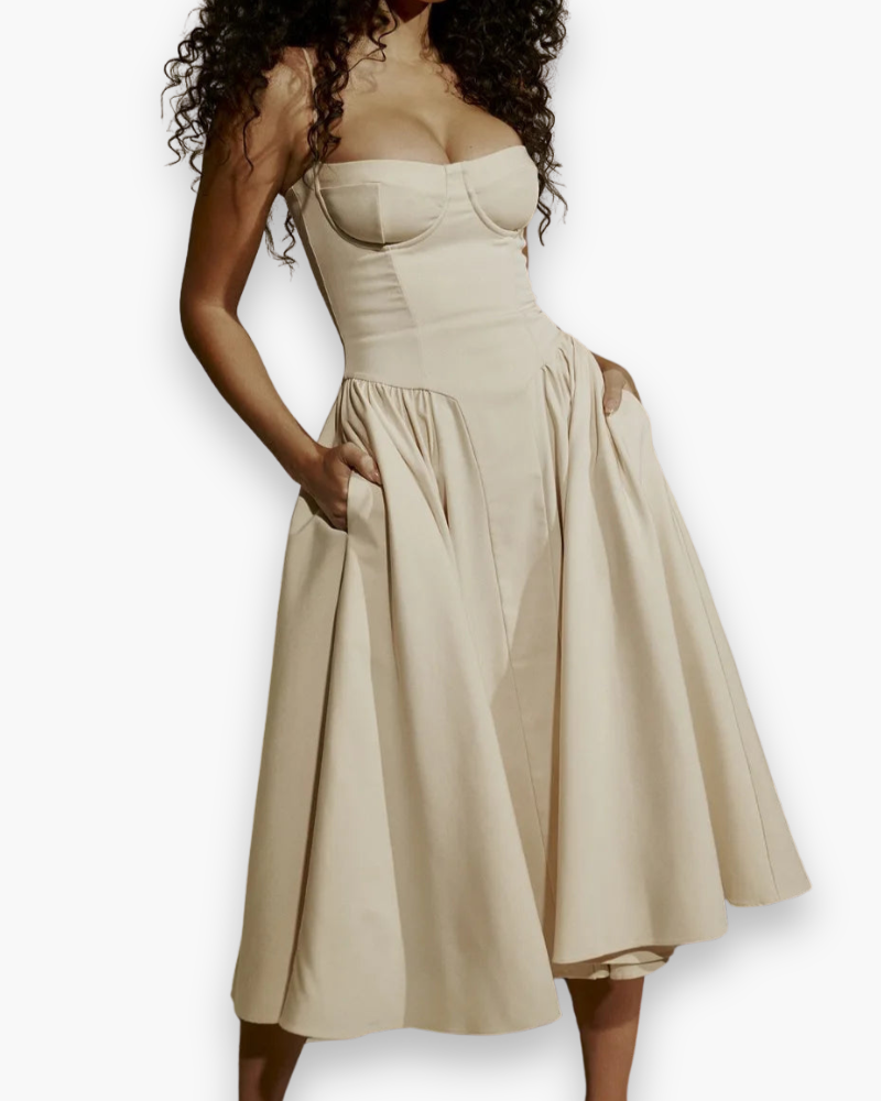 Robe bustier midi évasée pour femme | Chic et confortable