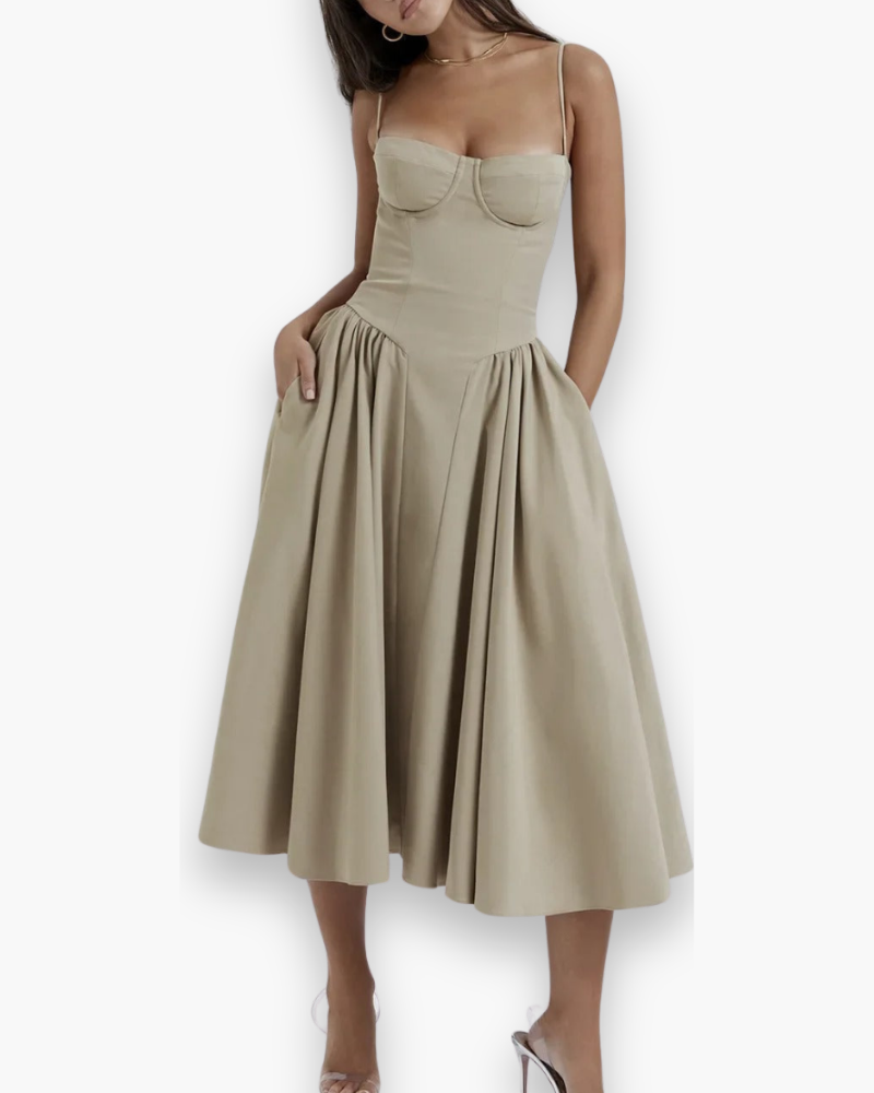 Robe bustier midi évasée pour femme | Chic et confortable