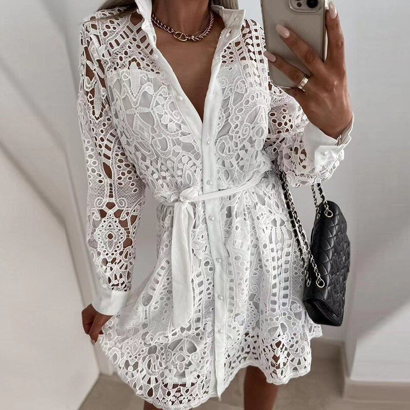 Marine - Robe Dentelle D'Été Chic