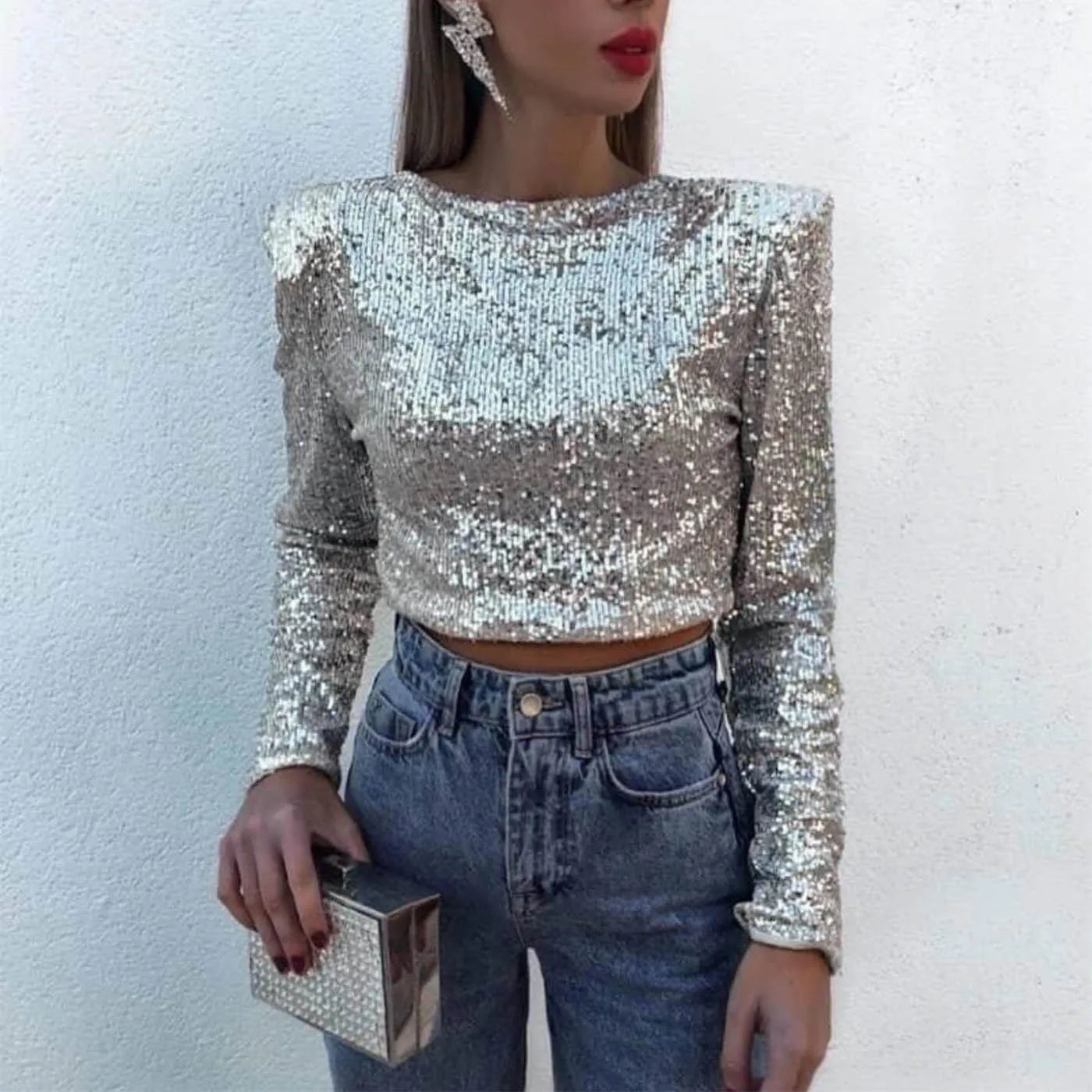 Isabeau – Haut Scintillant À Sequins, Parfait Pour Un Look Festif