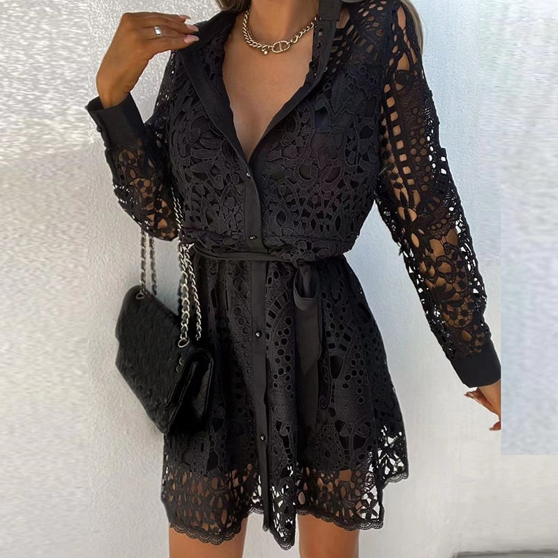 Marine - Robe Dentelle D'Été Chic