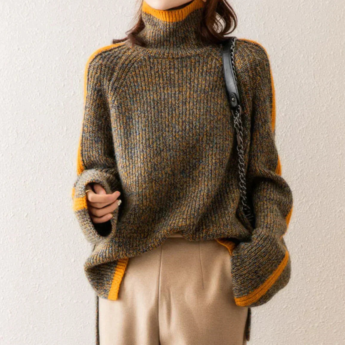 Éléonore - Pull Cachemire Oversize Col Roulé Élégance Femme