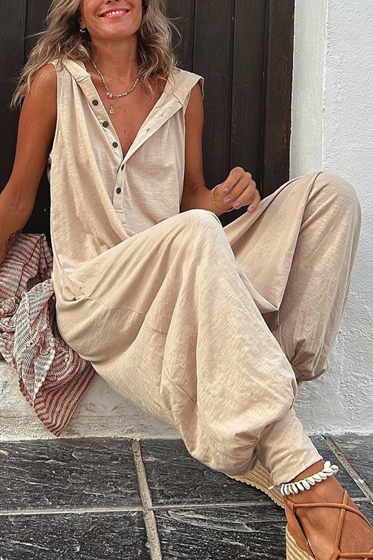 Maëlle - Jumpsuit Mouwloos Avec Capuchon Et Coupe Décontractée