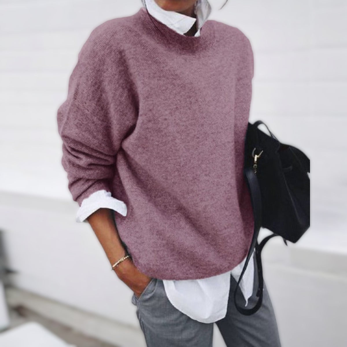 Émilie - Pull Élégant Oversize Col Montant