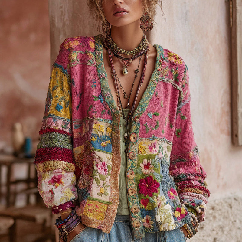 Margaux - Cardigan Féminin Fleuri Patchwork