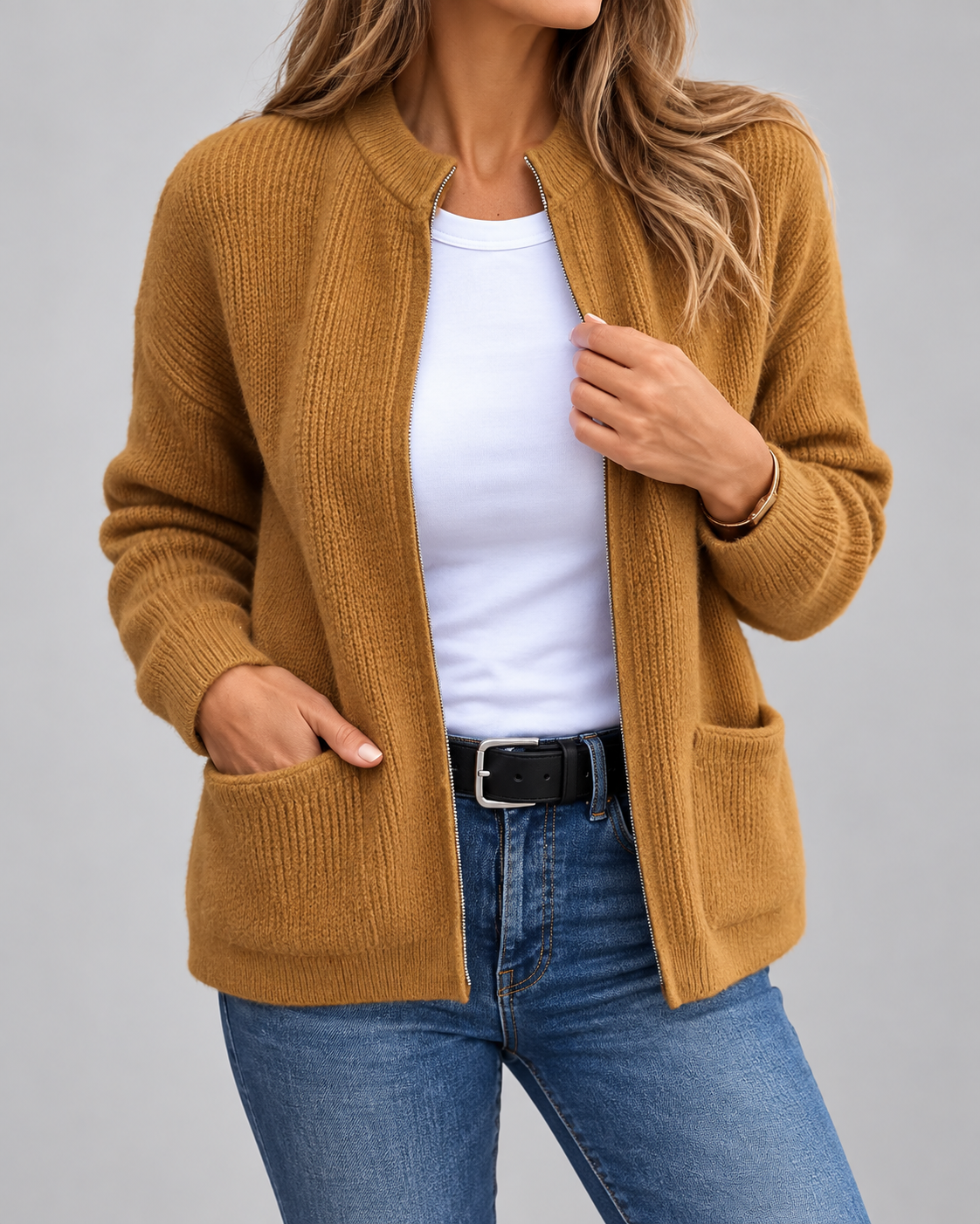Charlotte - Cardigan Élégant Zippé Fine Maille