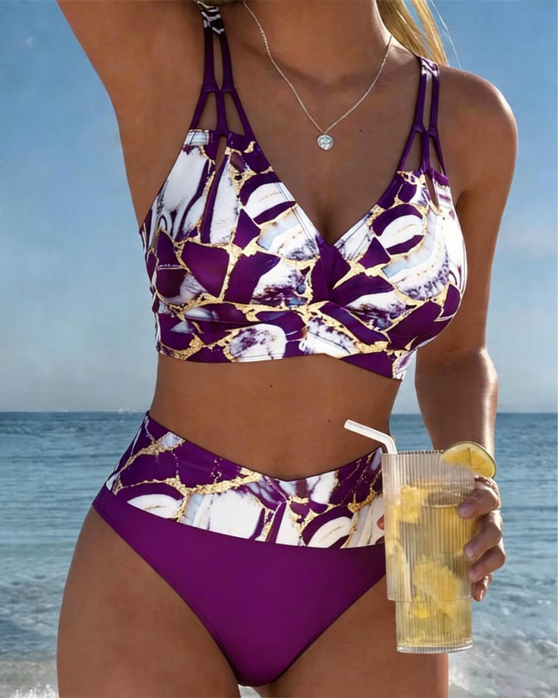 Inès - Bikini Taille Haute Sexy Imprimé
