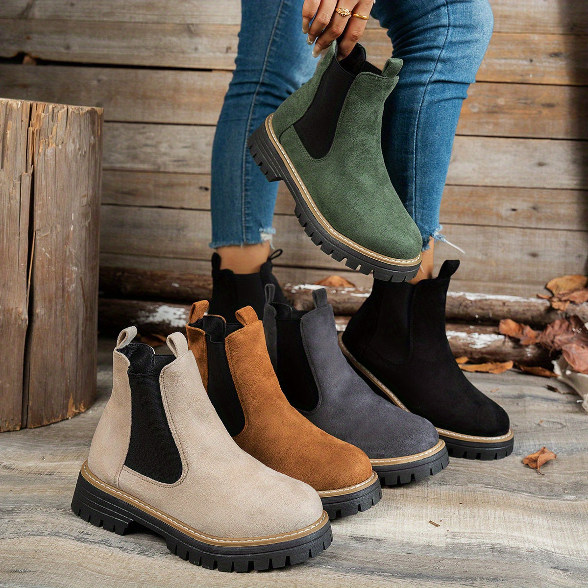 Marie - Bottines Chelsea Élégantes Daim Semelle Crantée