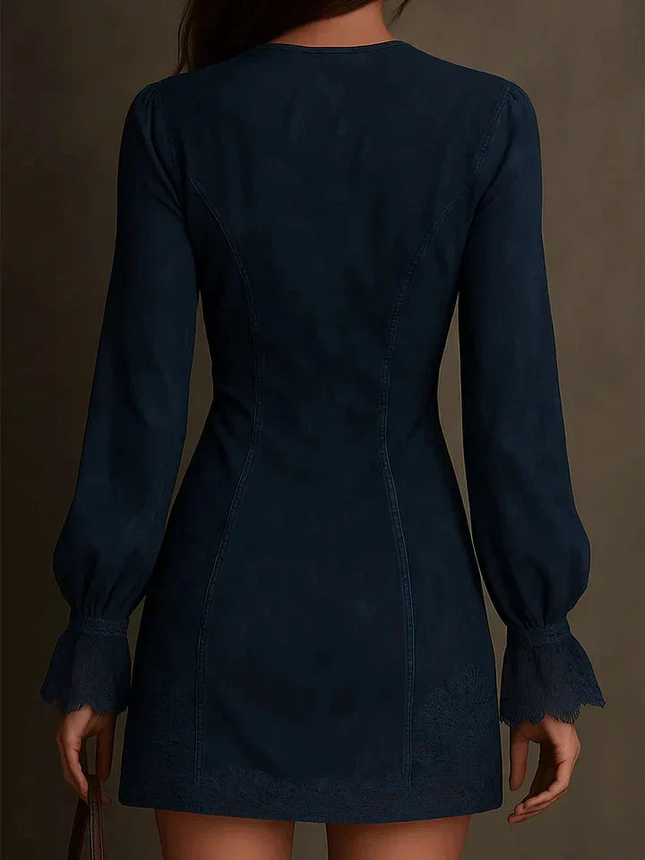 Carine - Robe Courte Femme en Suède et Dentelle
