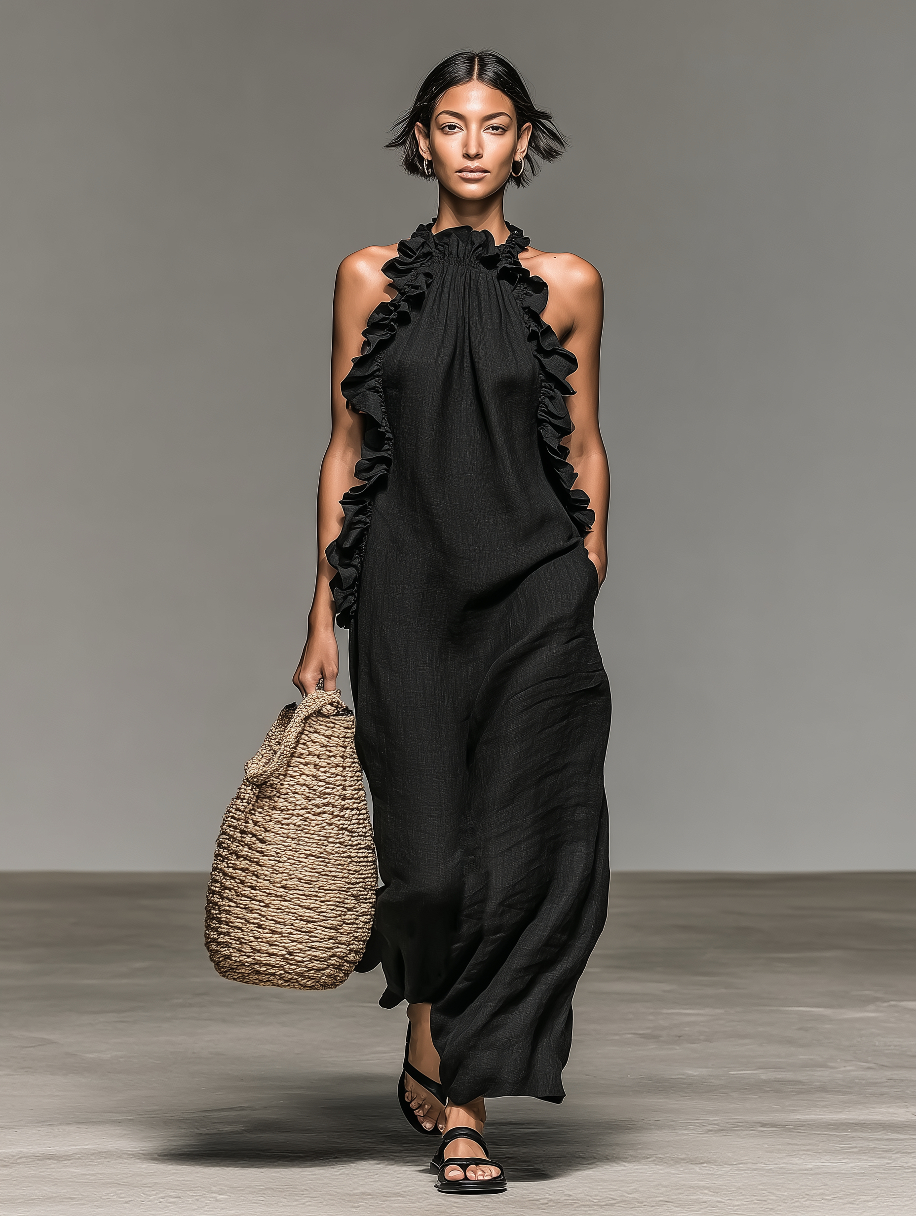 Robe longue femme en lin à volants - Claire