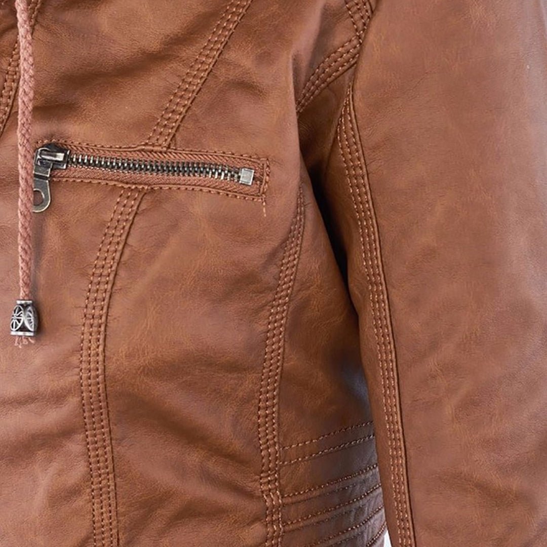 Marguerite - Veste Chic Cuir Capuche