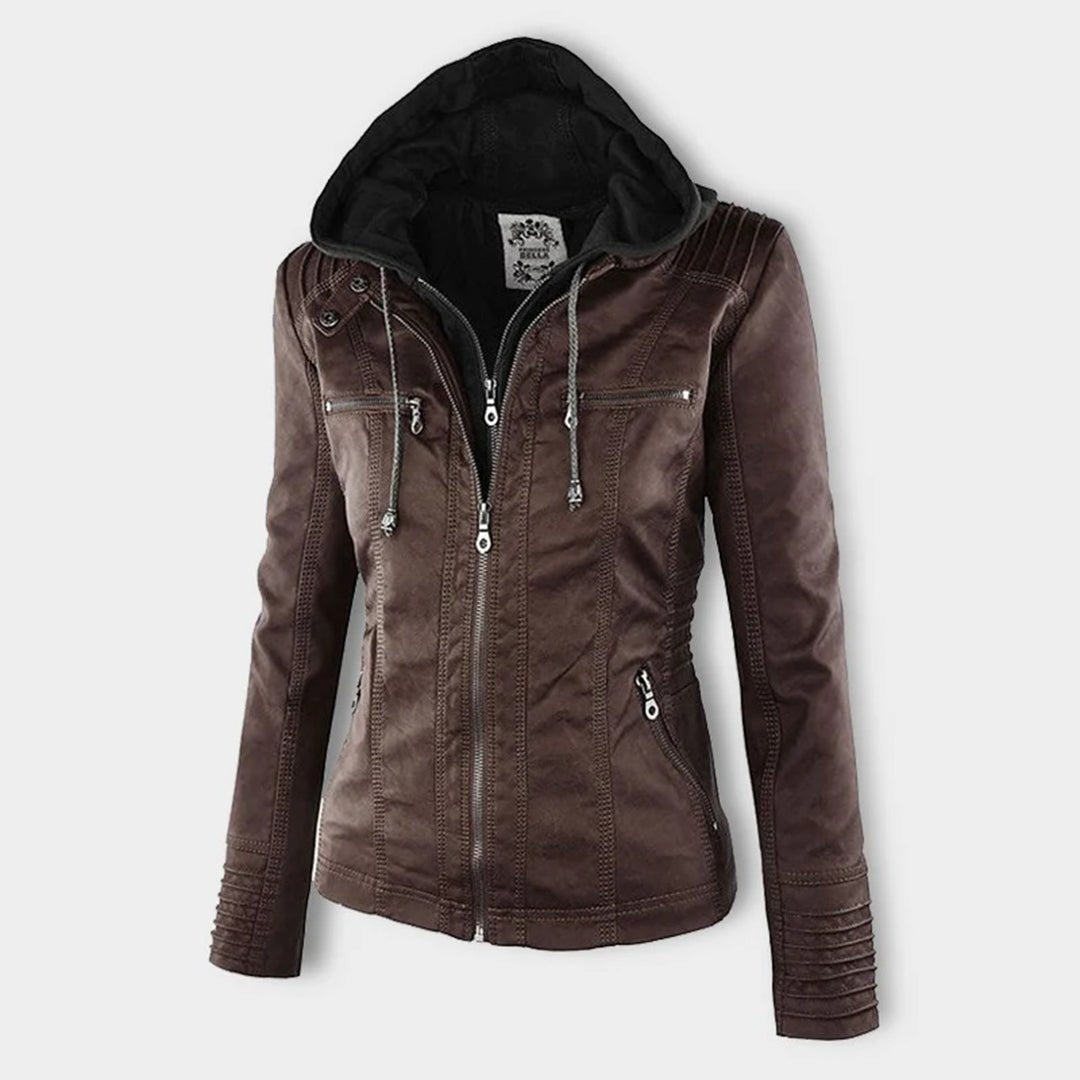 Marguerite - Veste Chic Cuir Capuche