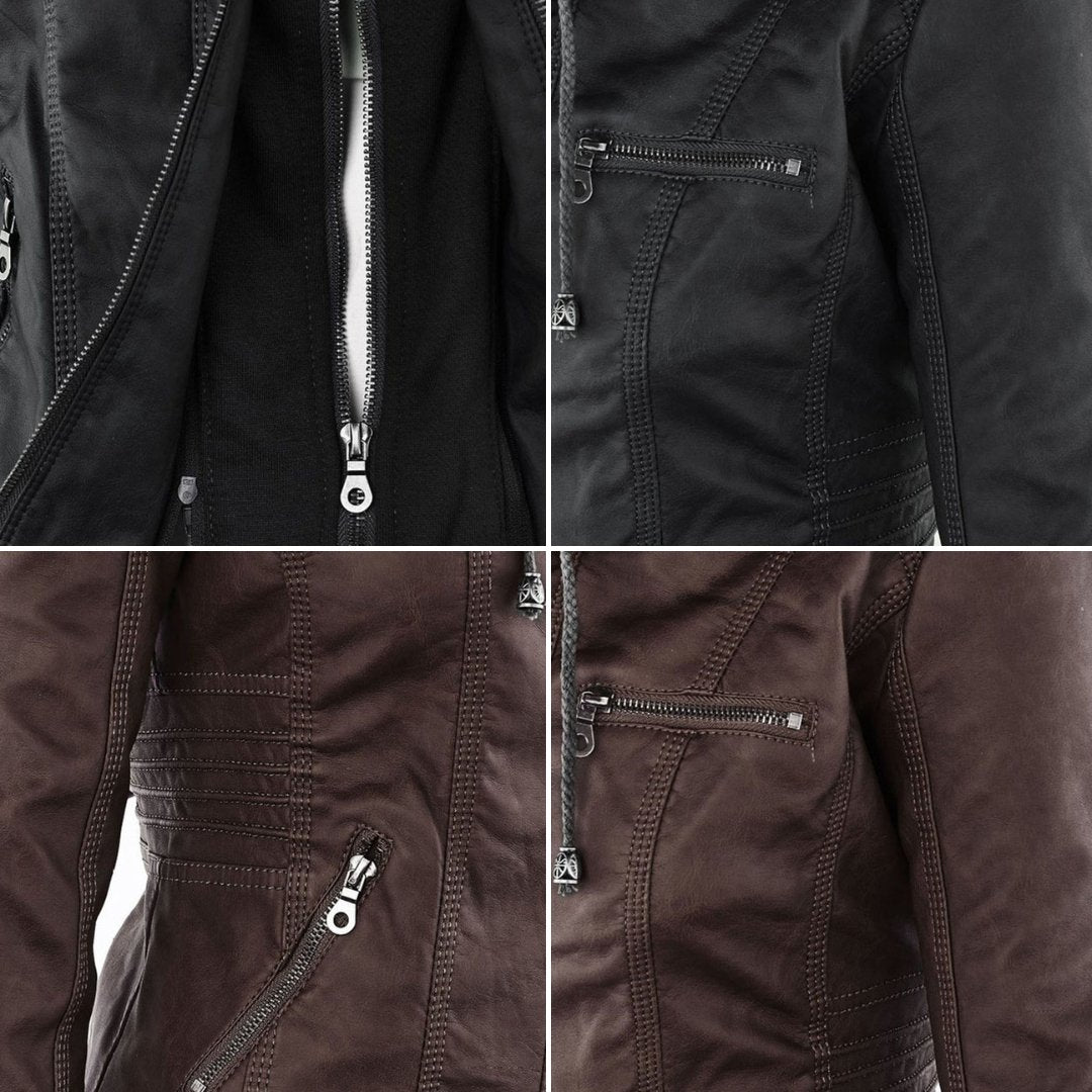 Marguerite - Veste Chic Cuir Capuche