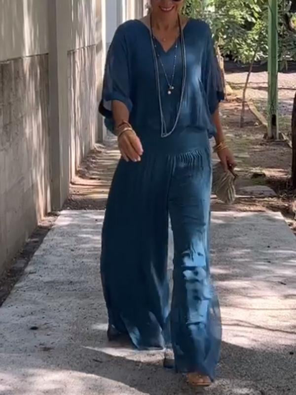Clara - Ensemble Élégant Avec Pantalon En Chiffon Large