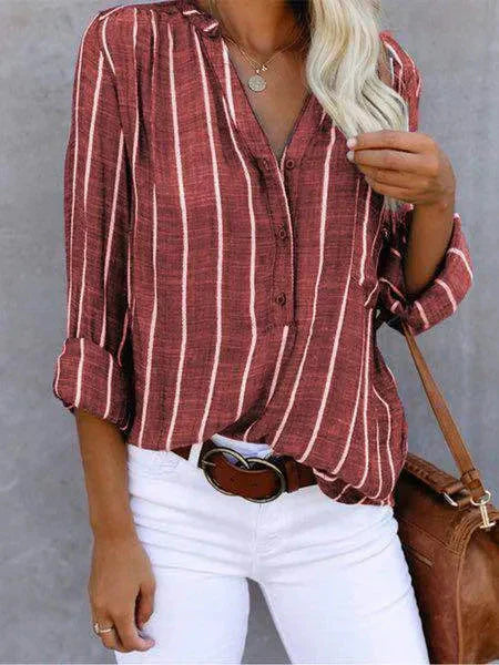 Blouse Femme Rayée Manches Longues Col V - Camille