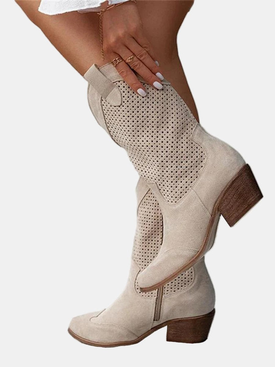 Sophie - Bottes Hautes Chic Daim Ajourées
