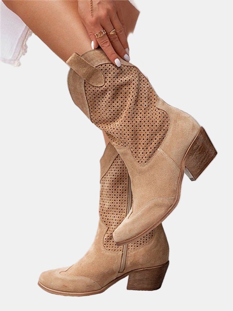 Sophie - Bottes Hautes Chic Daim Ajourées