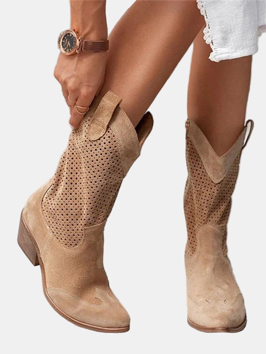 Sophie - Bottes Hautes Chic Daim Ajourées