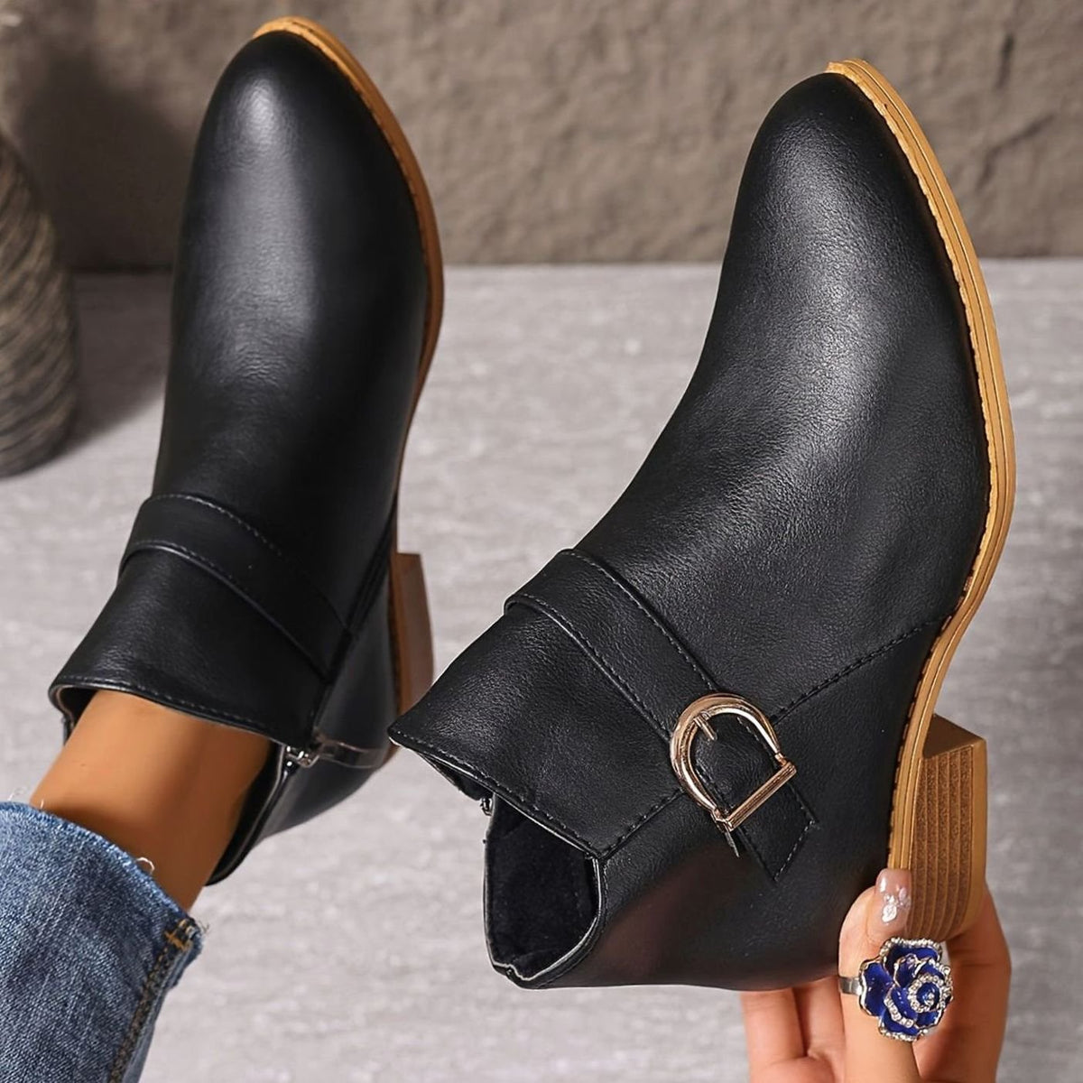 Hélène - Bottines Élégantes Boucle Talon Carré