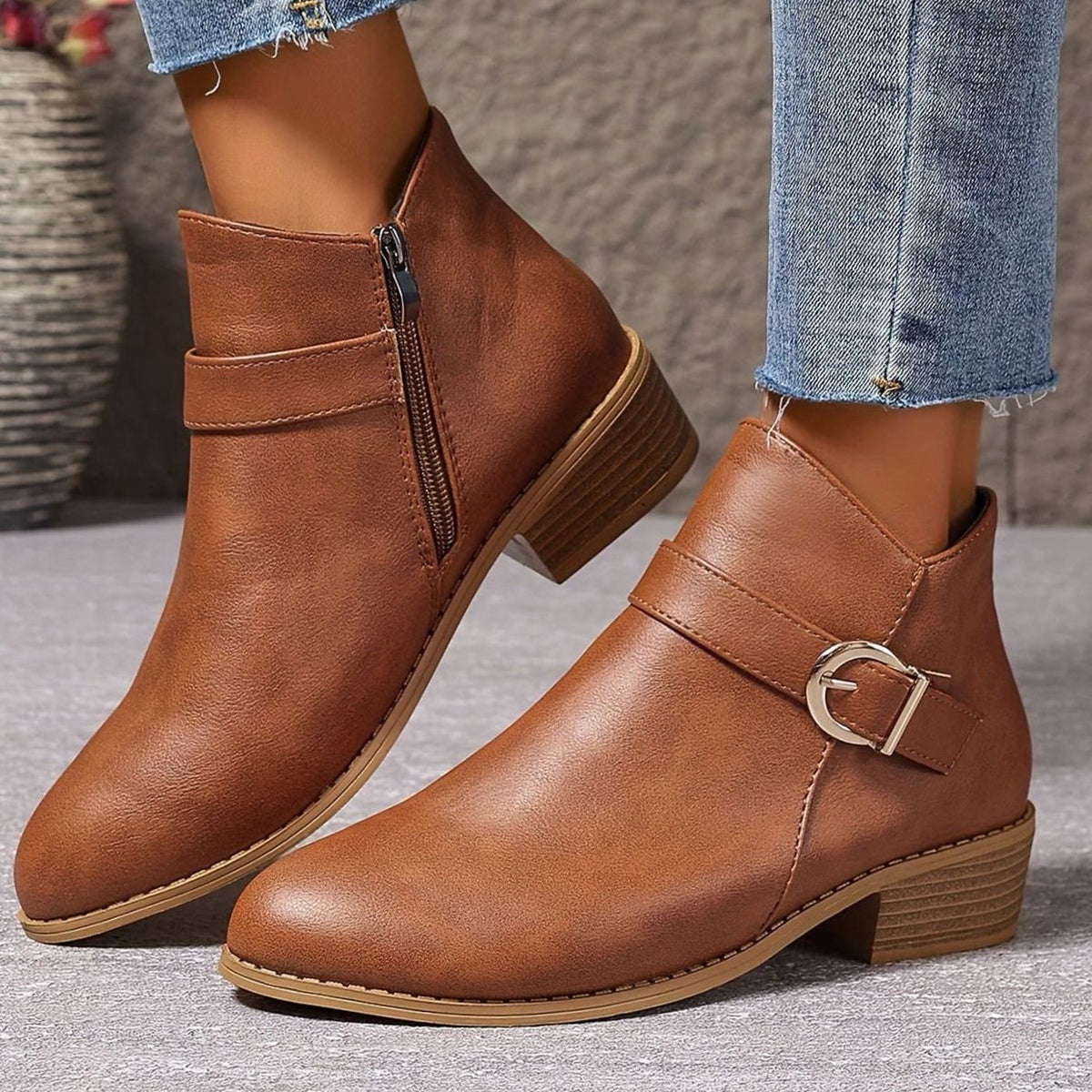 Hélène - Bottines Élégantes Boucle Talon Carré