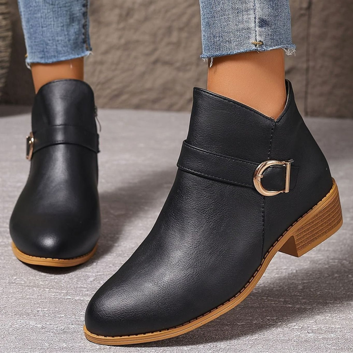 Hélène - Bottines Élégantes Boucle Talon Carré