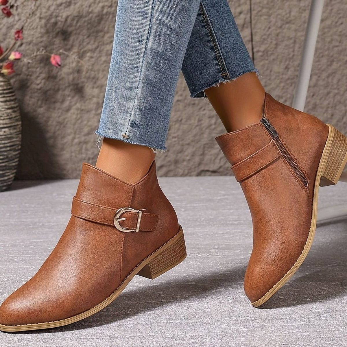 Hélène - Bottines Élégantes Boucle Talon Carré