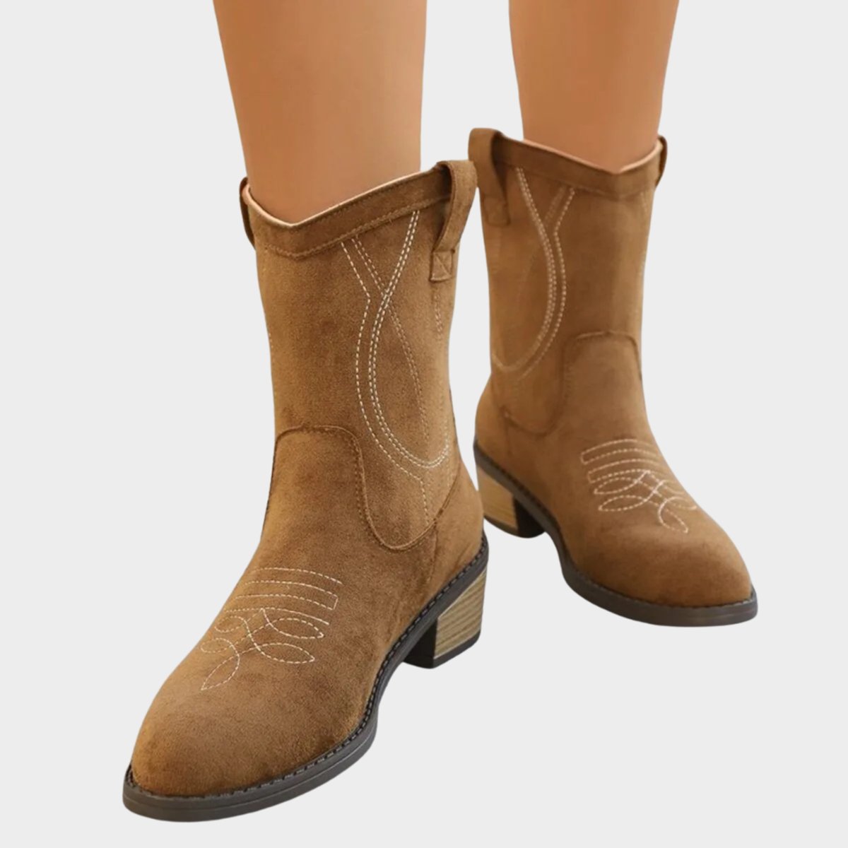 Claire - Bottes Cowboy Élégantes Daim Brodées