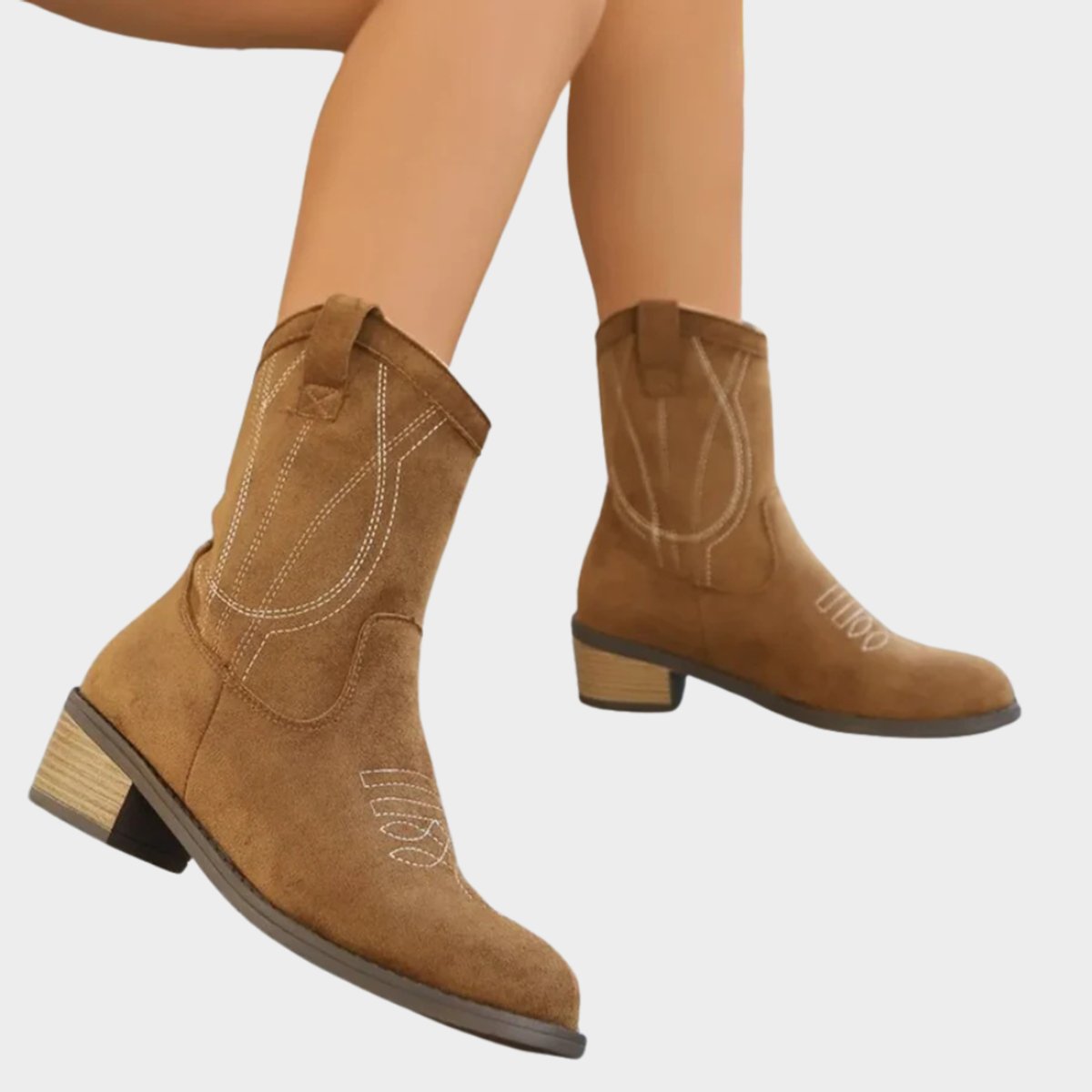 Claire - Bottes Cowboy Élégantes Daim Brodées