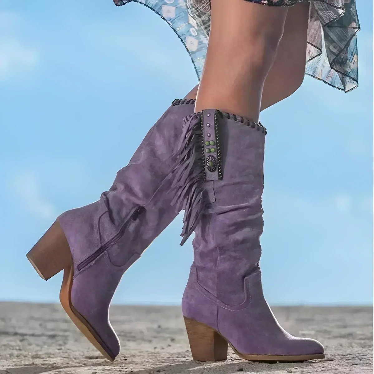 Léa - Bottes Hautes Chic Daim Franges