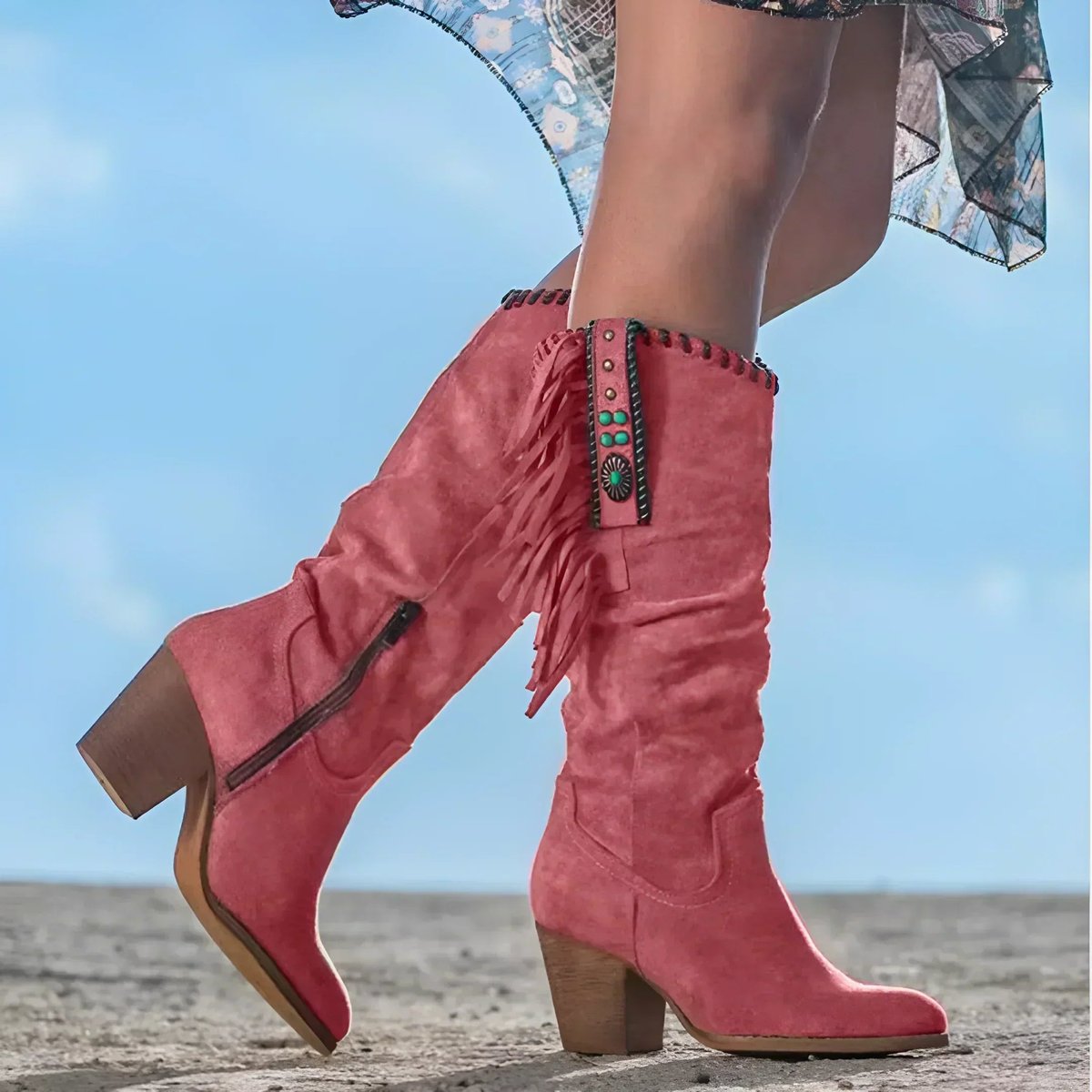 Léa - Bottes Hautes Chic Daim Franges