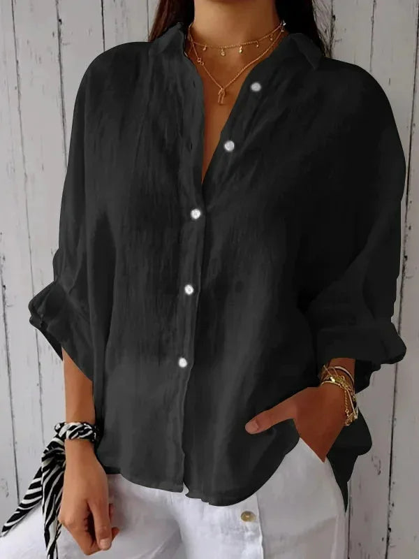 Stéphanie - Chemise en Lin Légère Boutonnée Femme
