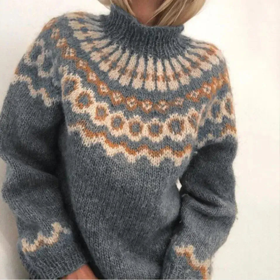 Camille - Pull Col Roulé Norvégien Motif Traditionnel Femme