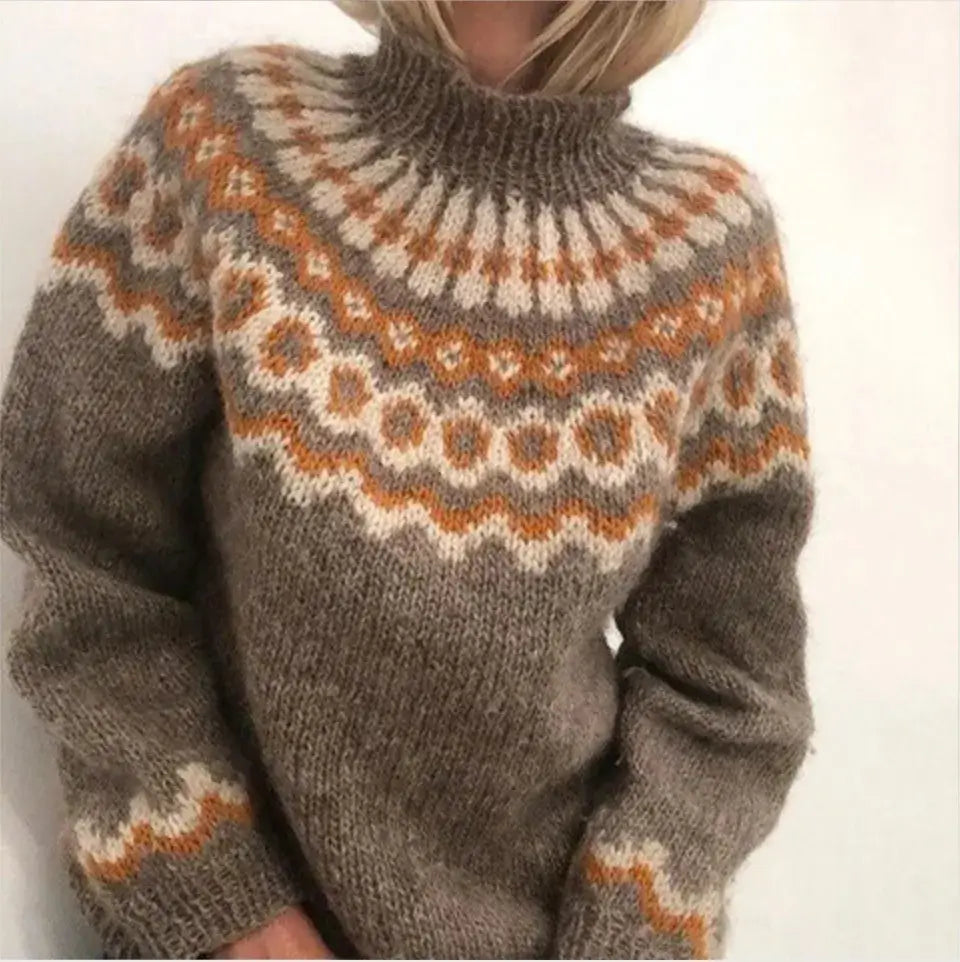 Camille - Pull Col Roulé Norvégien Motif Traditionnel Femme