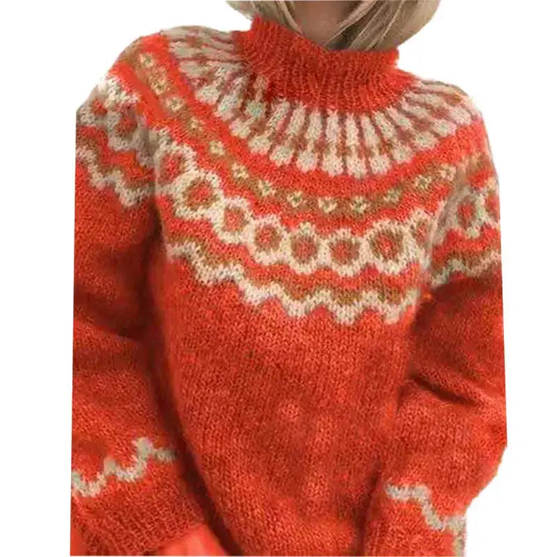 Camille - Pull Col Roulé Norvégien Motif Traditionnel Femme