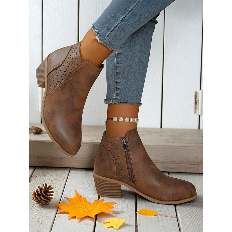 Sylvie - Bottines Élégantes Daim Ajourées