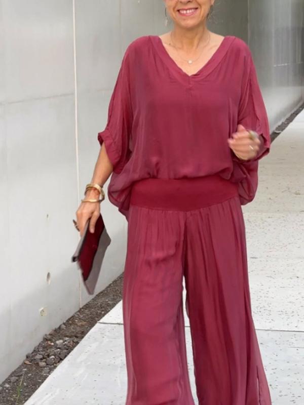 Clara - Ensemble Élégant Avec Pantalon En Chiffon Large