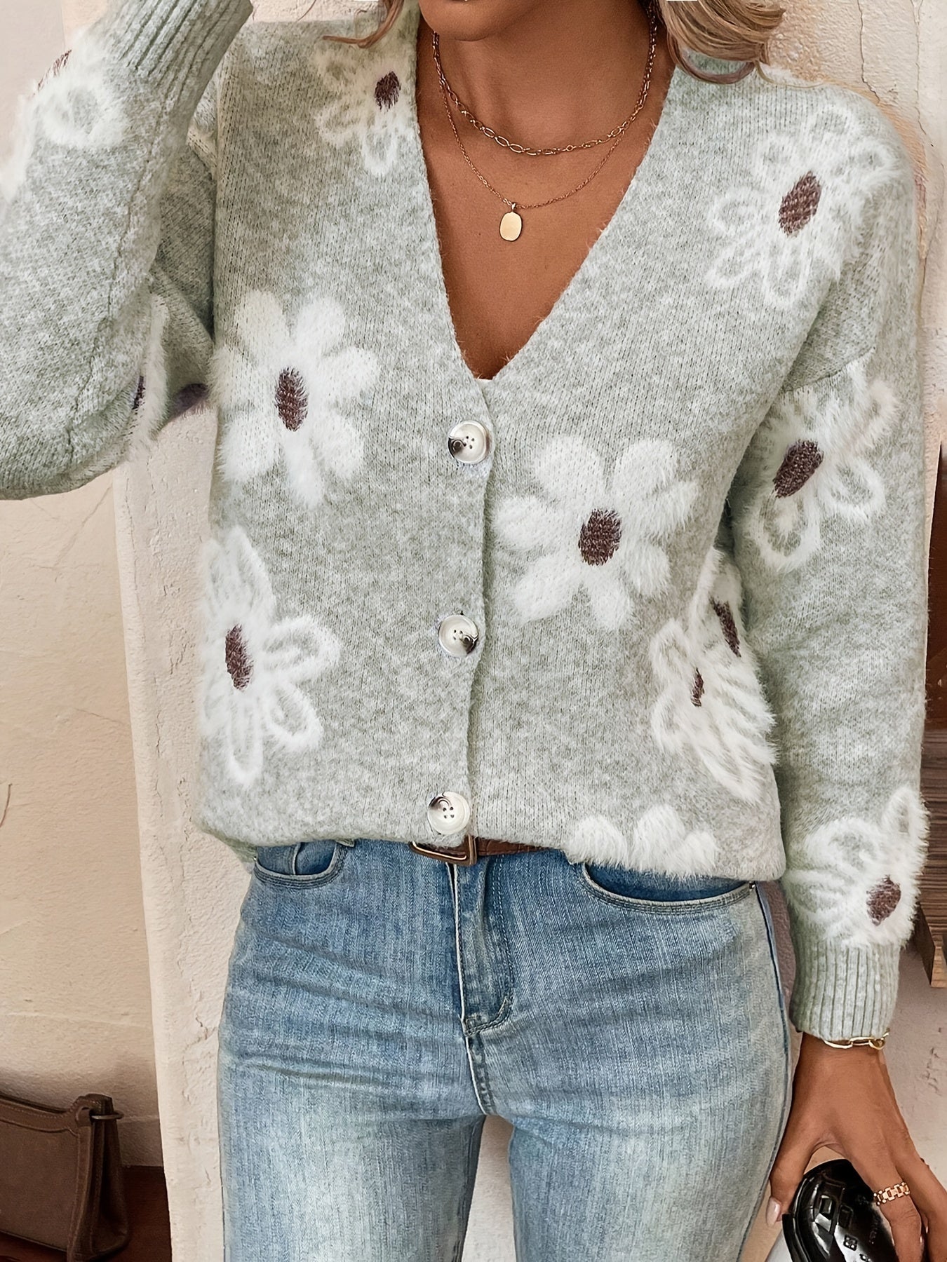 Sylvie - Gilet Féminin Fleuri Boutonné
