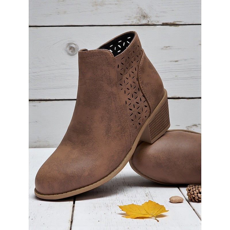 Sylvie - Bottines Élégantes Daim Ajourées