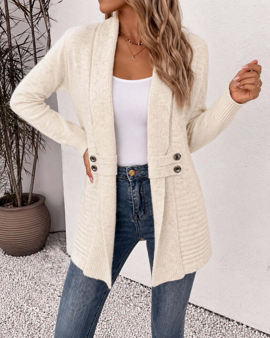 Delphine - Cardigan Élégant Long Col Châle
