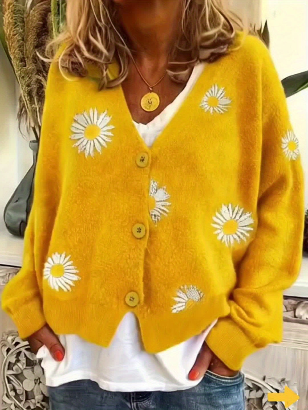 Nathalie - Cardigan Féminin Boutonné Fleuri
