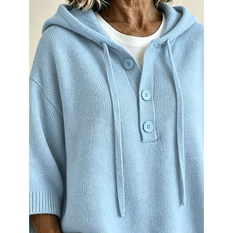 Valérie - Pull Élégant Boutonné Capuche
