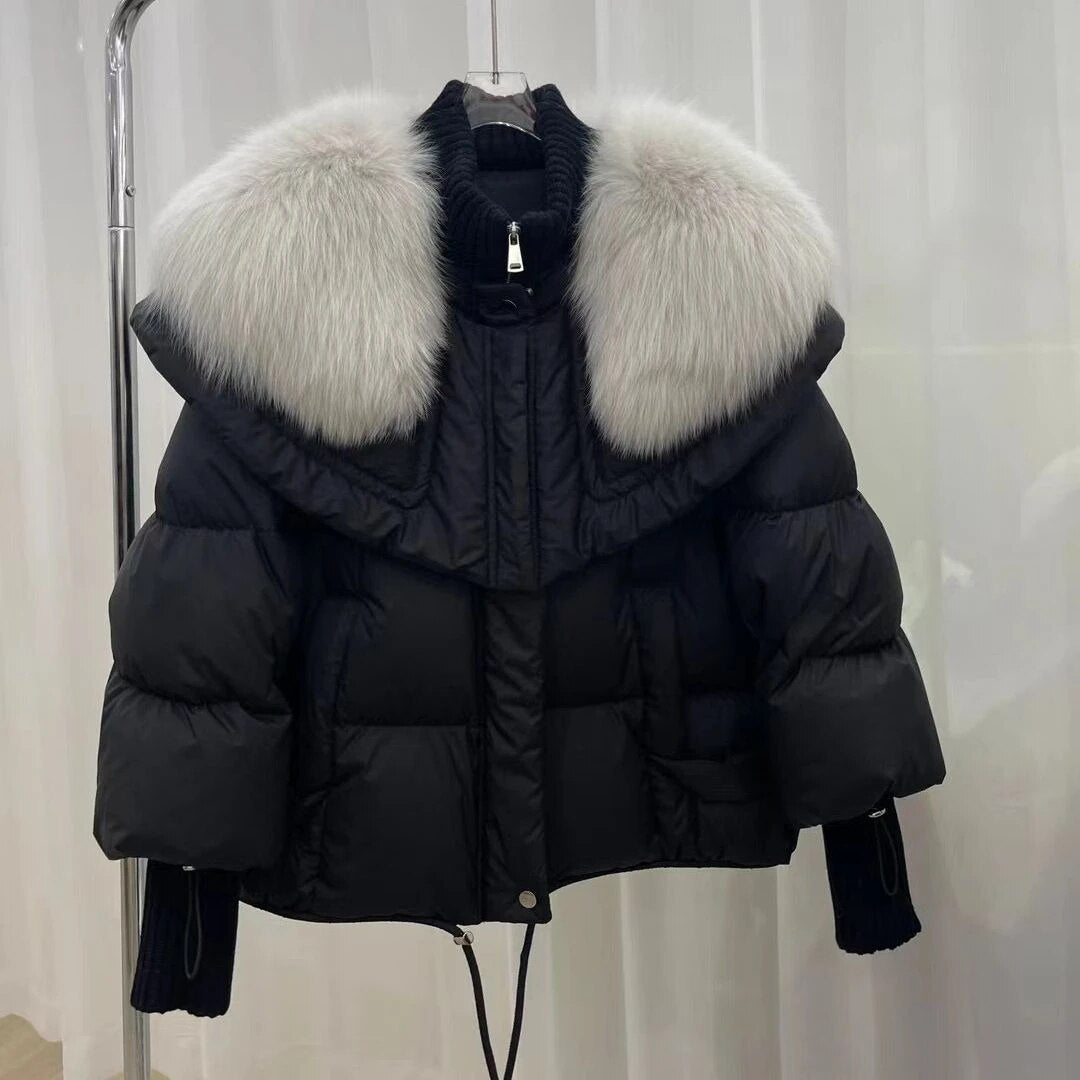 Sylvie - Doudoune Chic Courte Col Fourrure