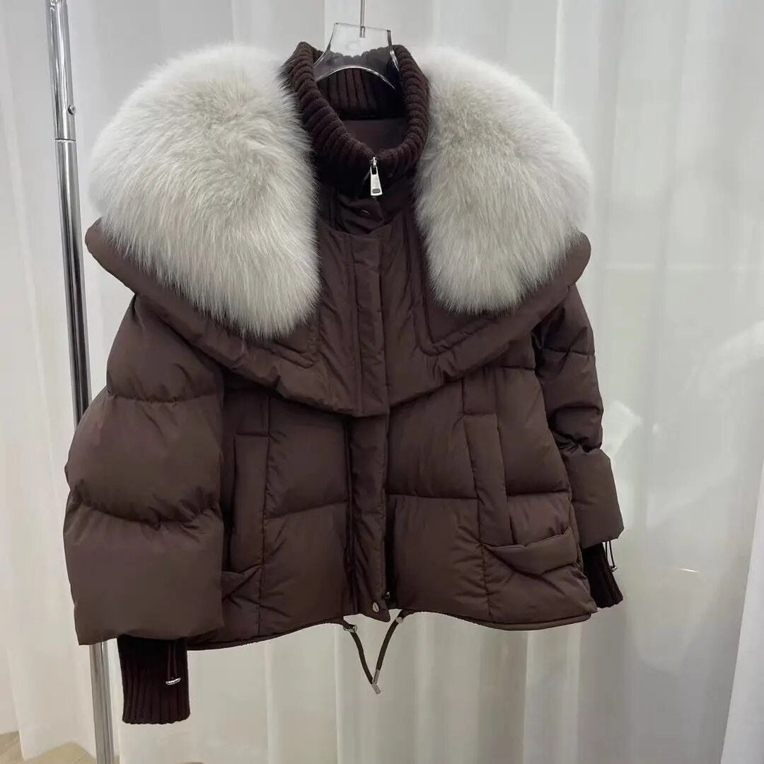 Sylvie - Doudoune Chic Courte Col Fourrure