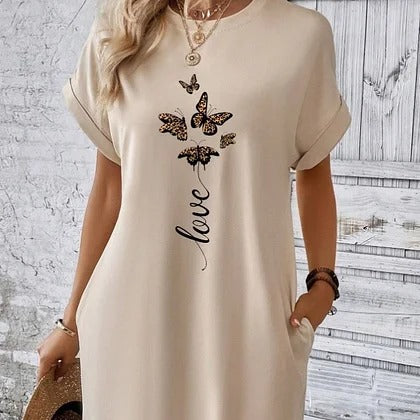 Sandrine - Robe T-Shirt Imprimée Papillon
