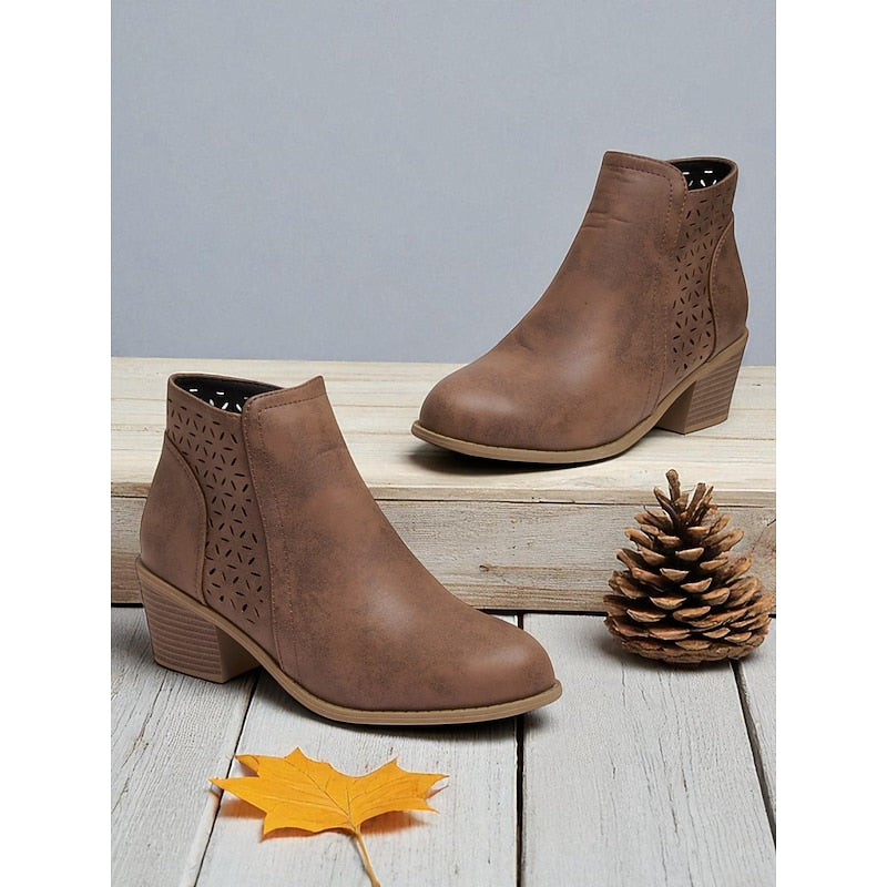 Sylvie - Bottines Élégantes Daim Ajourées